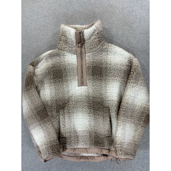 Abercrombie & Fitch Soft Collection Sherpa 1/2 Zip Pullover (Women's Medium) Tan - Picture 1 of 12